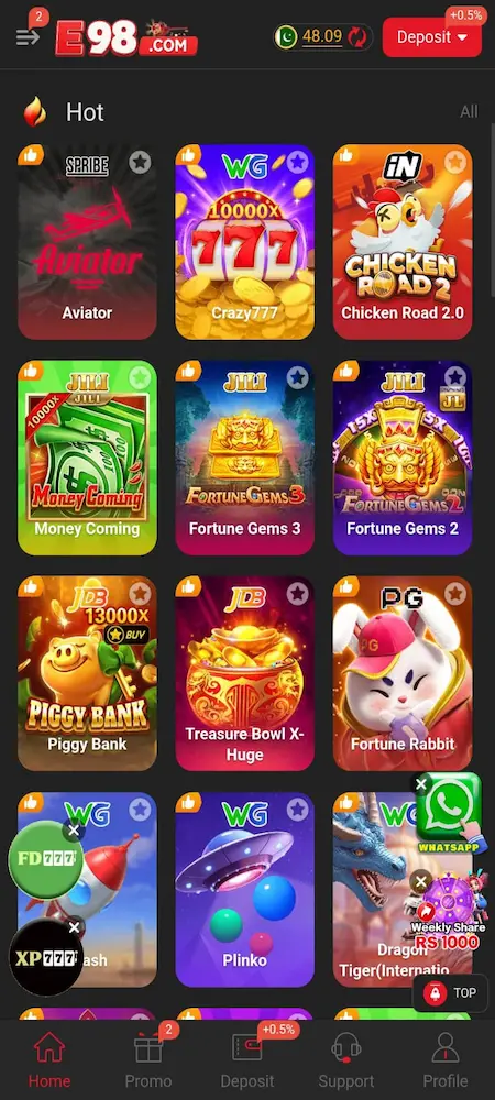 E98 Game interface